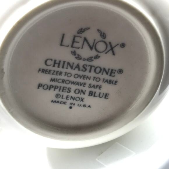 Vintage Lenox Set of 2 Coffee Tea Mugs Poppies On Blue Made In USA Replacements - Picture 6 of 10